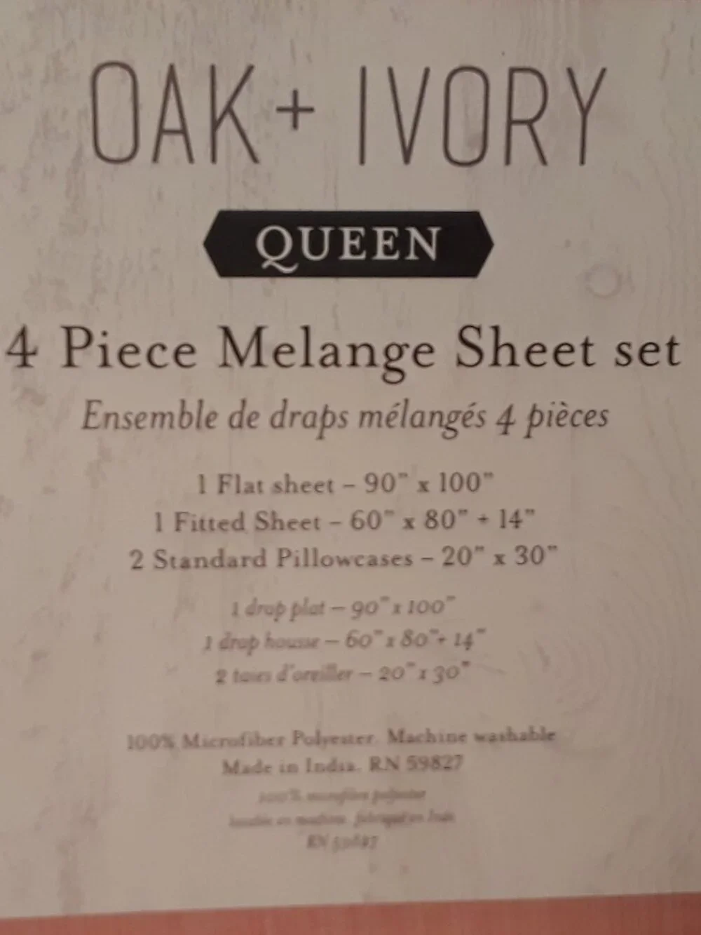 Oak + Ivory Queen Sheet Set 4-Pc Melange Peachy/Pink Microfiber NWT Bedding